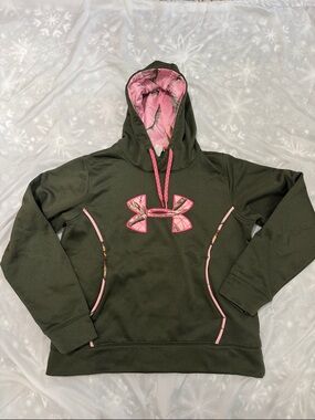 Under Armour Olive Green Hoodie with Pink Camo Logo